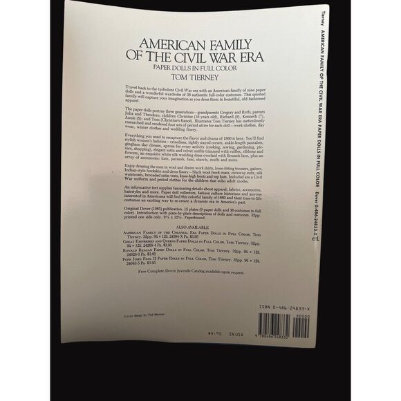 American Family Of The Civil War Era Paper Dolls In Full Color By Tom Tierney - Picture 5 of 5